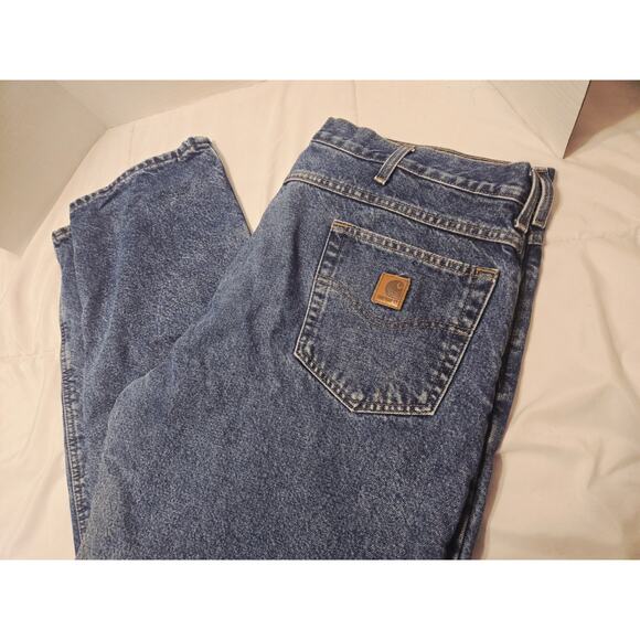 CARHARTT Relaxed Fit Flannel Lined Workwear Carpenter Denim Wash Sz 40×32 Work - Picture 1 of 9